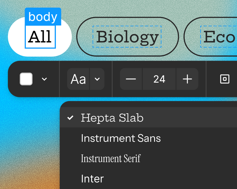 User has selected the text on a button and they are selecting a new typeface.